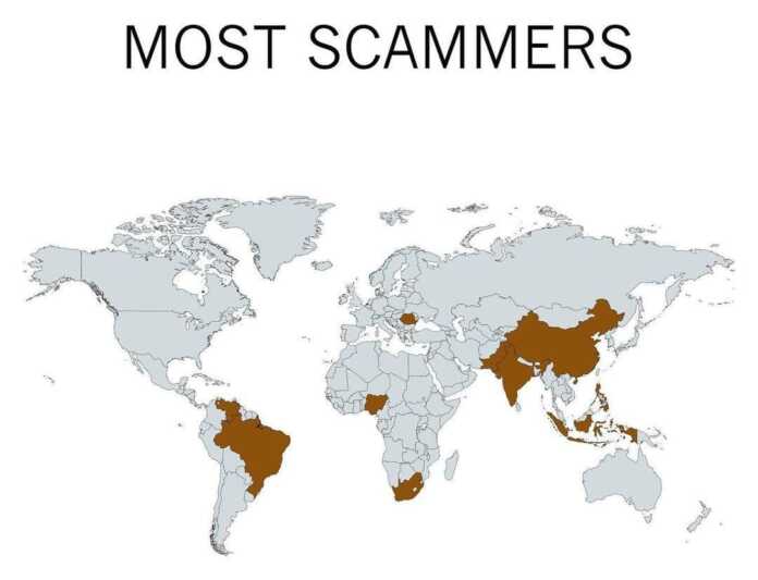 Firibgarlar eng ko'p bo'lgan mamlakatlar